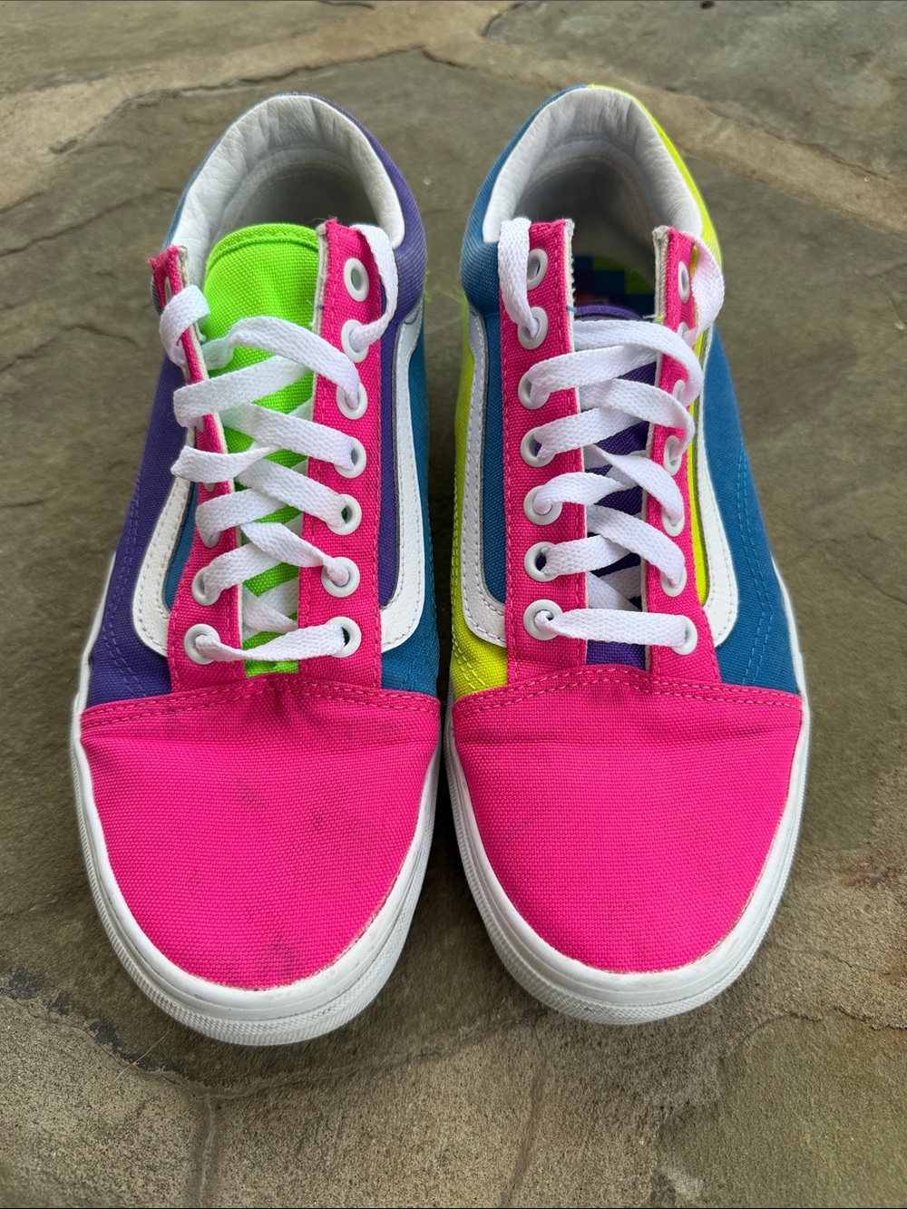Classic Low-Top Neon Vans Canvas Sneakers in Pink, Blue, Purple & Yellow Size 9